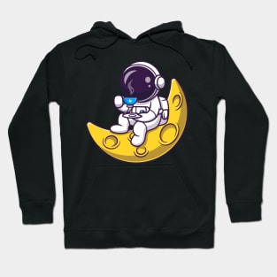 Cute Astronaut Drinking Coffee On The Moon Cartoon Hoodie